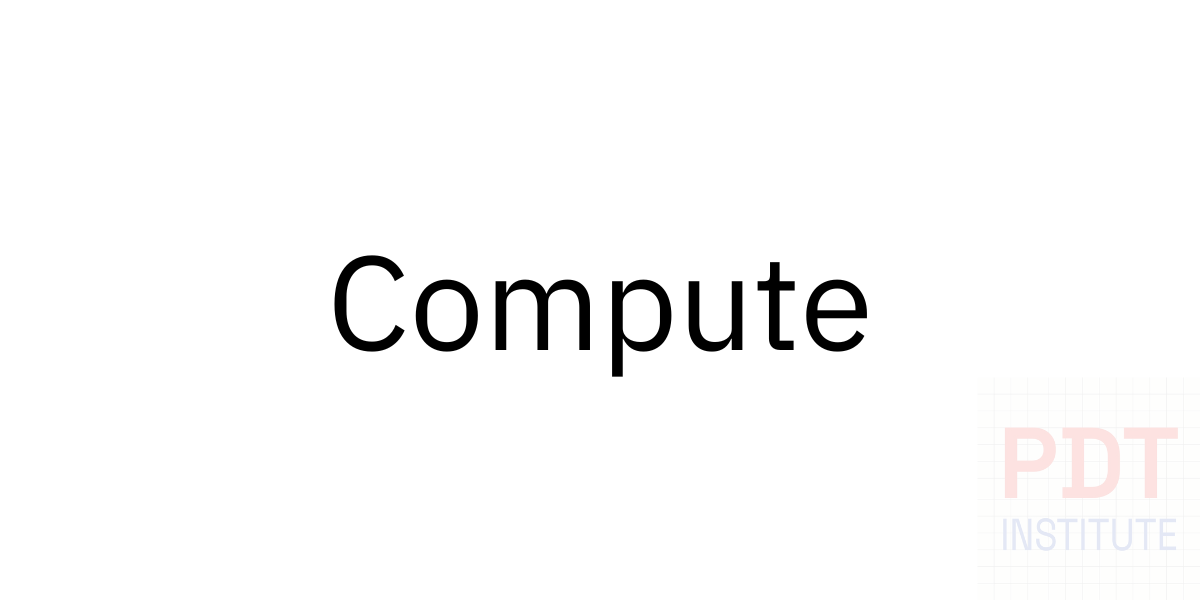 Black text reading 'Compute' on a white background with a faint PDT Institute logo in the bottom right corner.