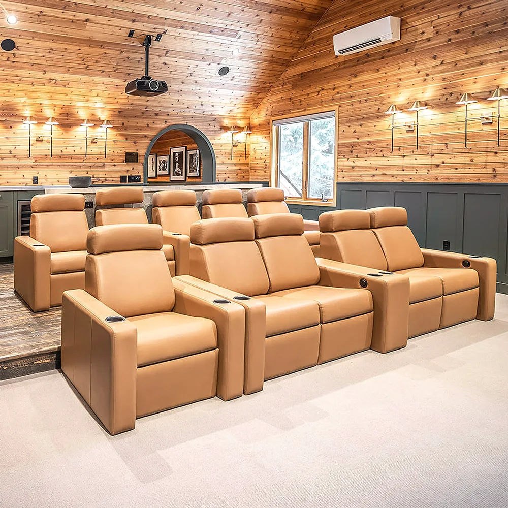 Custom home theater with multi-row seating by Elite HTS