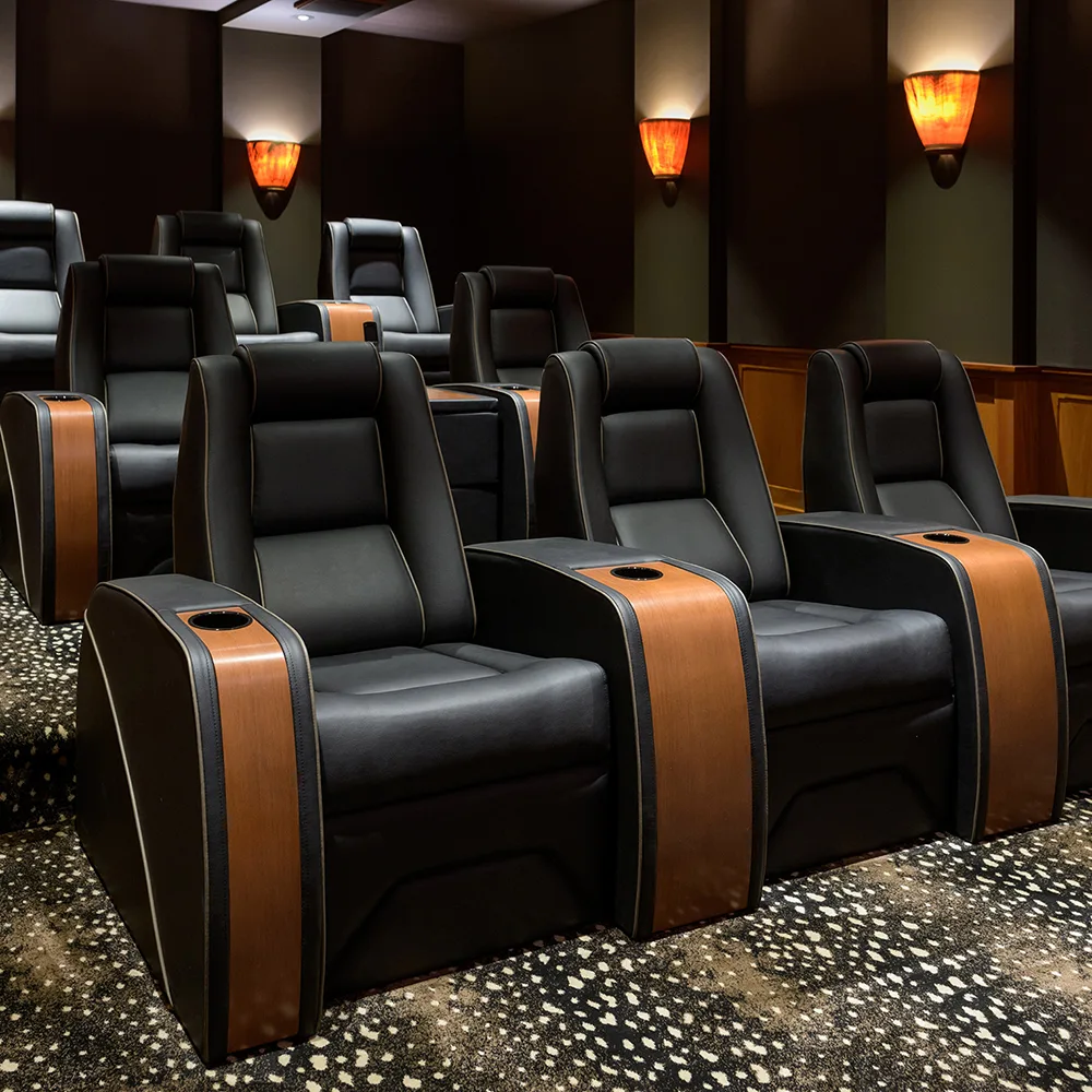 VIP cinema seating installation with custom leather seating by Elite HTS