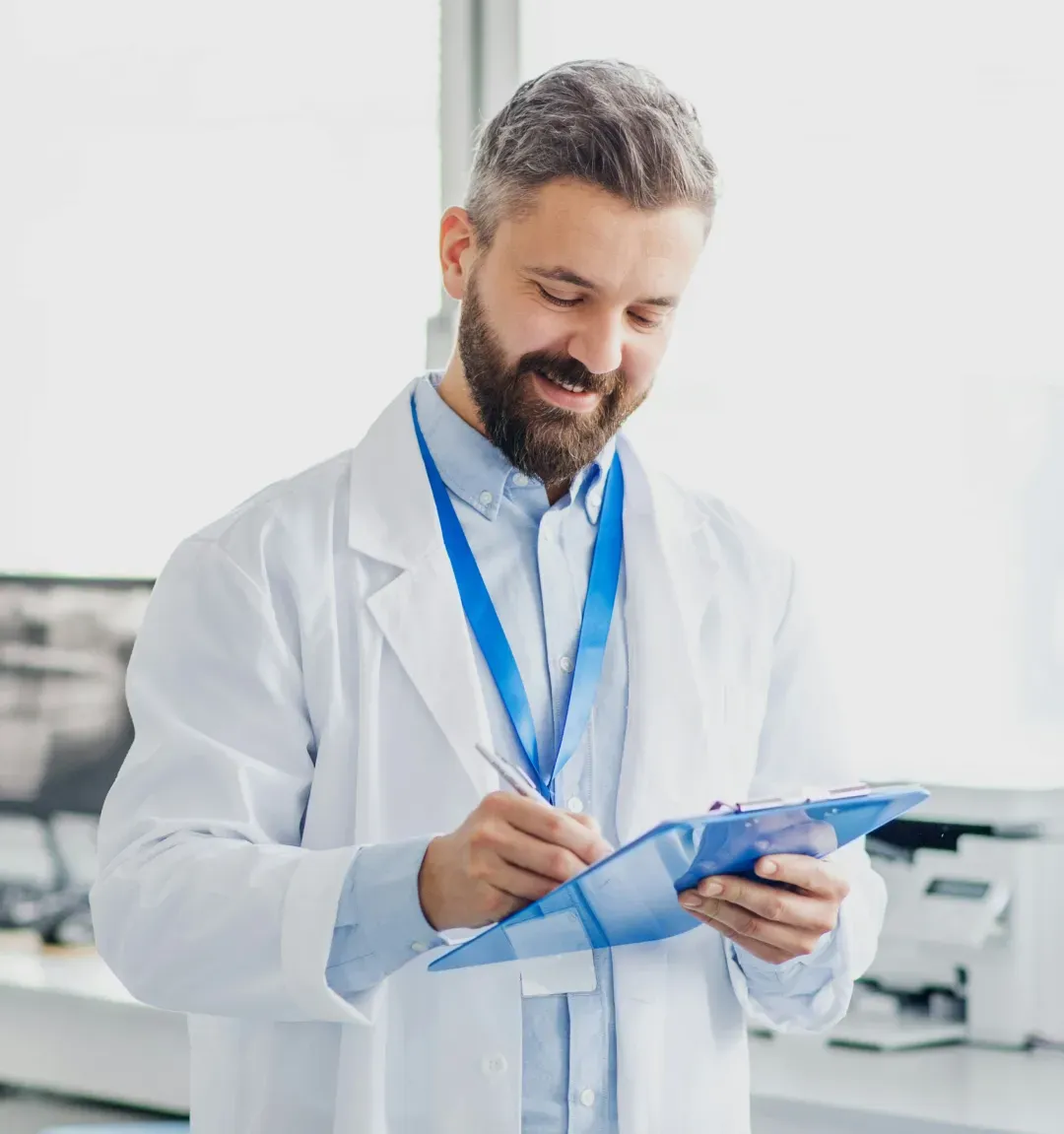 Dentist reviewing patient notes