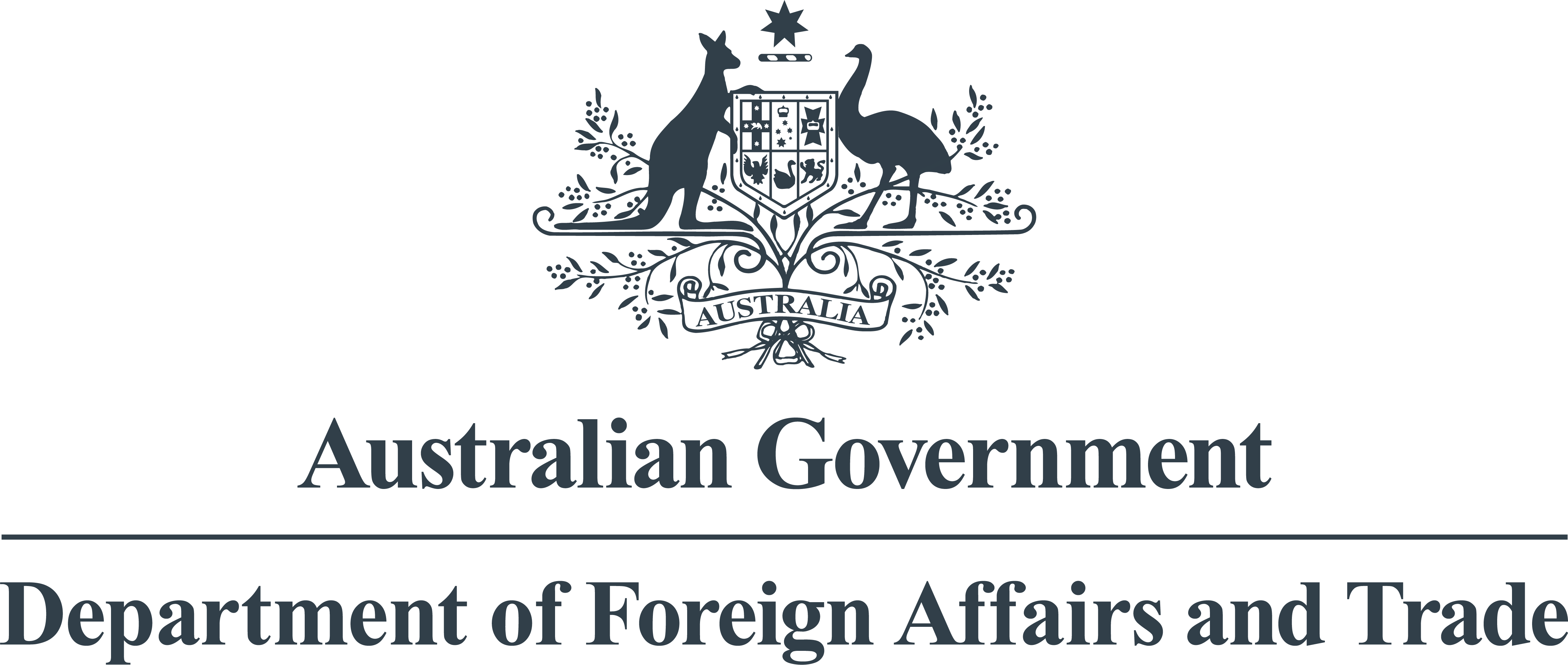 Australian Government Department of Foreign Affairs and Trade emblem with kangaroo and emu.