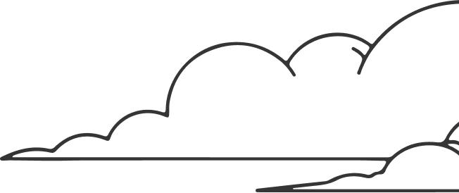 Simple black outline of a right-facing cloud shape on a transparent background.