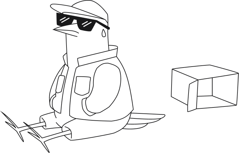 The way mascot with an empty box