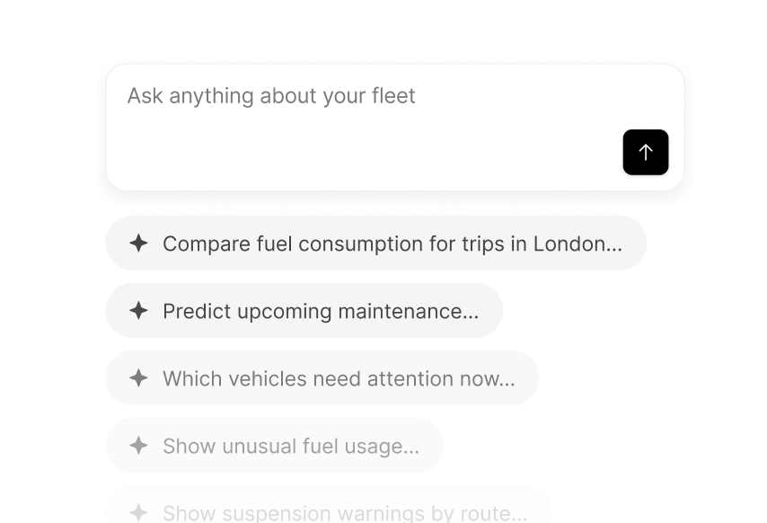 Search bar with prompt 'Ask anything about your fleet' and a submit arrow button on the right.