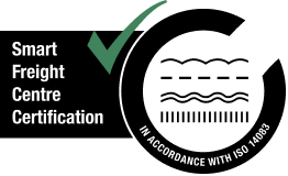 Smart Freight Centre Certification logo with checkmark and ISO 14083 reference.
