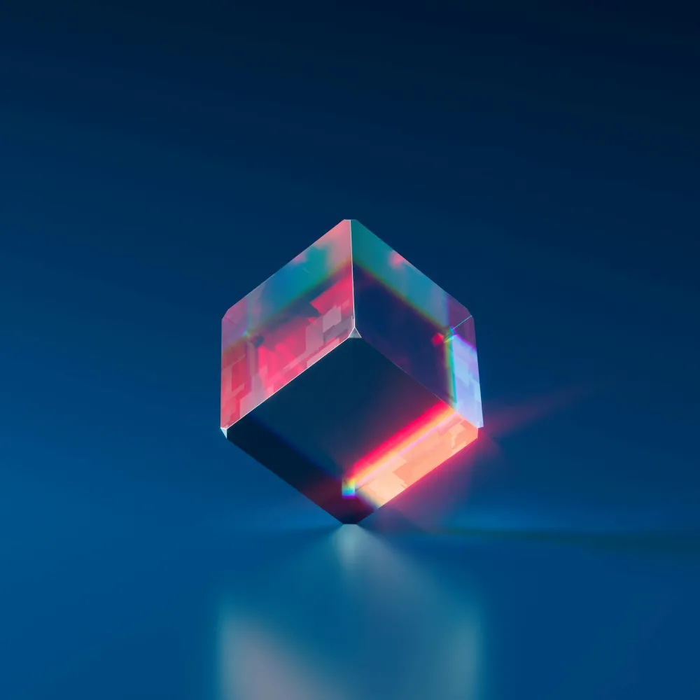 3D render of transparent pink-blue cube