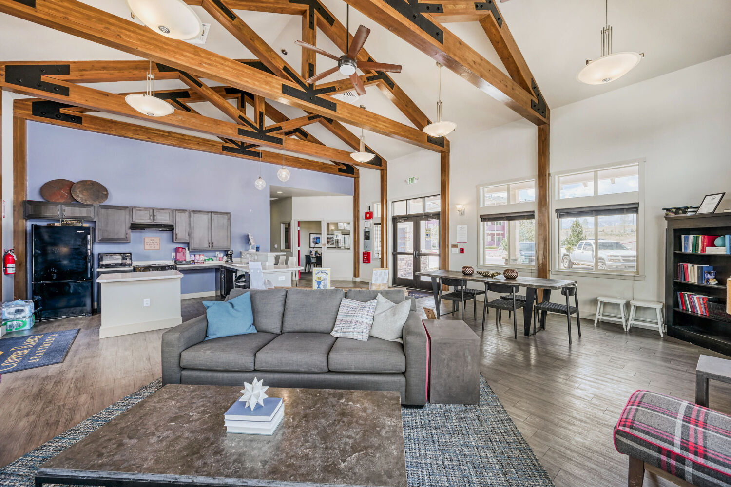clubhouse with seating and kitchen