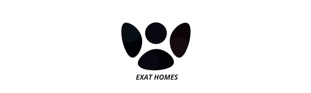 EXAT HOMES logo featuring an abstract paw print design.
