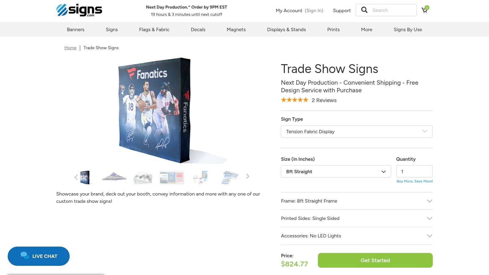 A person setting up a large, curved fabric display for a trade show booth, showcasing a vibrant, custom-printed graphic.