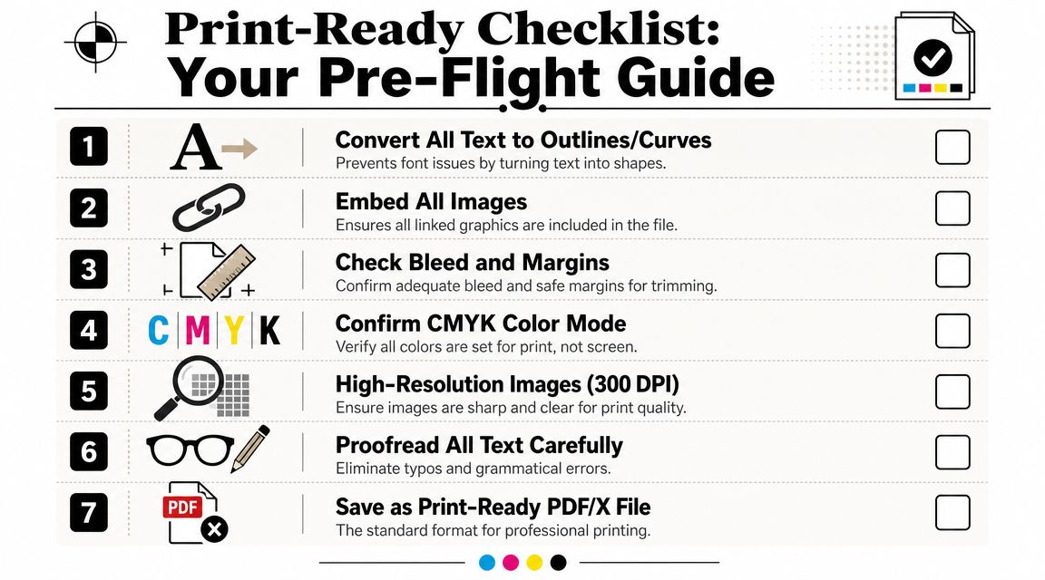 A helpful seven-step checklist for preparing files for professional print production and high-quality printing results.