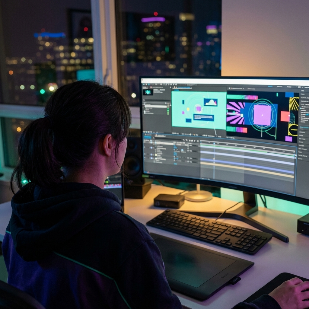 Creative working late night on an animation