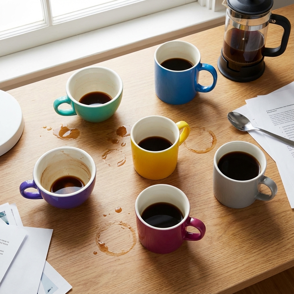 Table with coffee cups