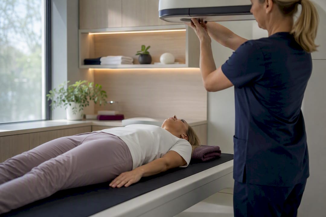 Patient undergoing a clinical body composition scan
