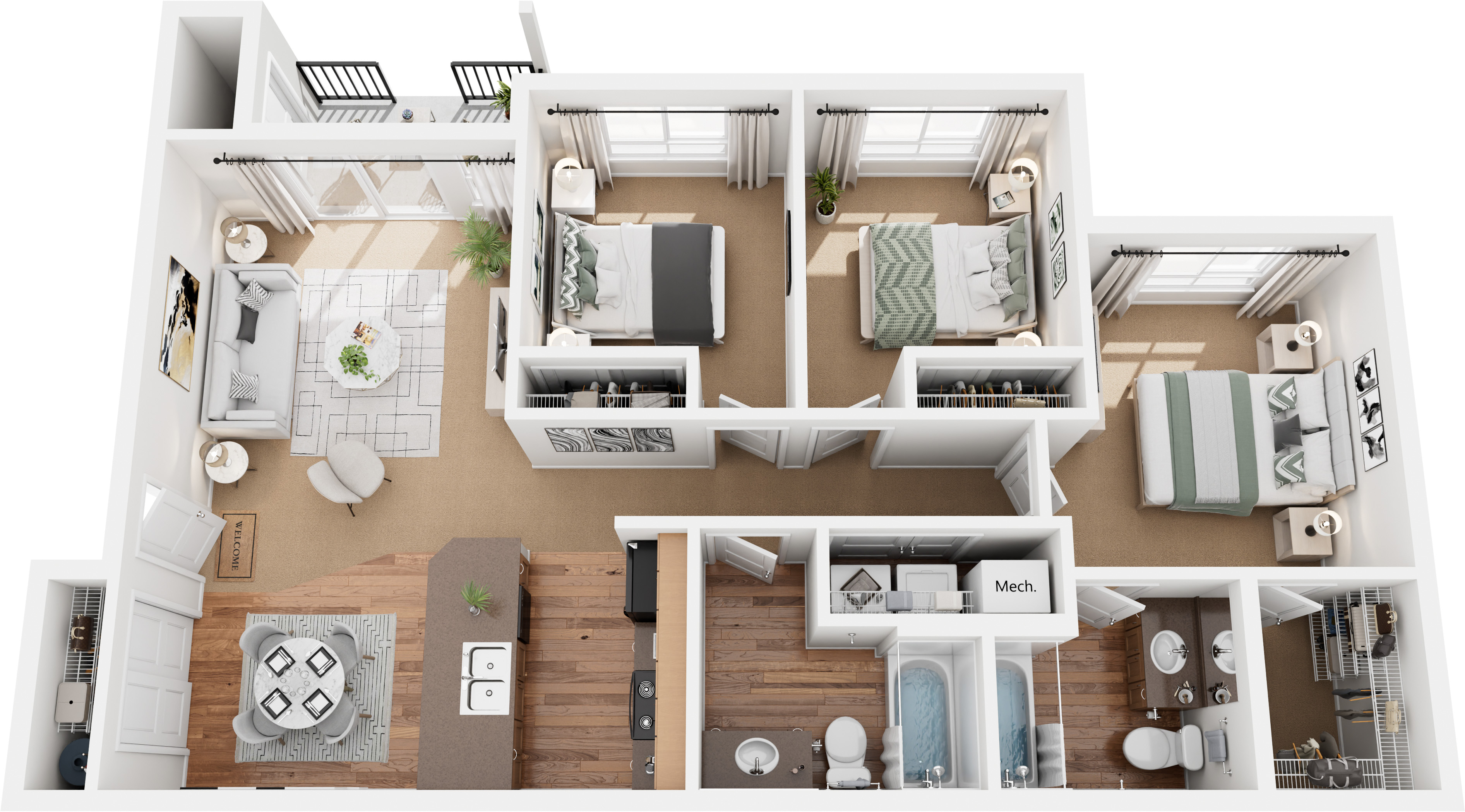 Three bedroom floor plan at Copper Ridge