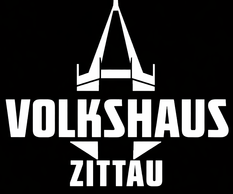 Das Volkshaus Zittau Logo in schwarz-weiß.