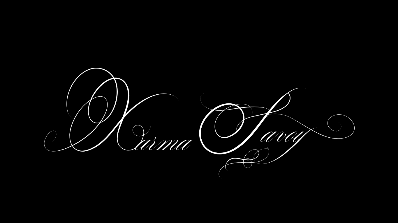 white calligraphy 'Karma Savoy' on a black background