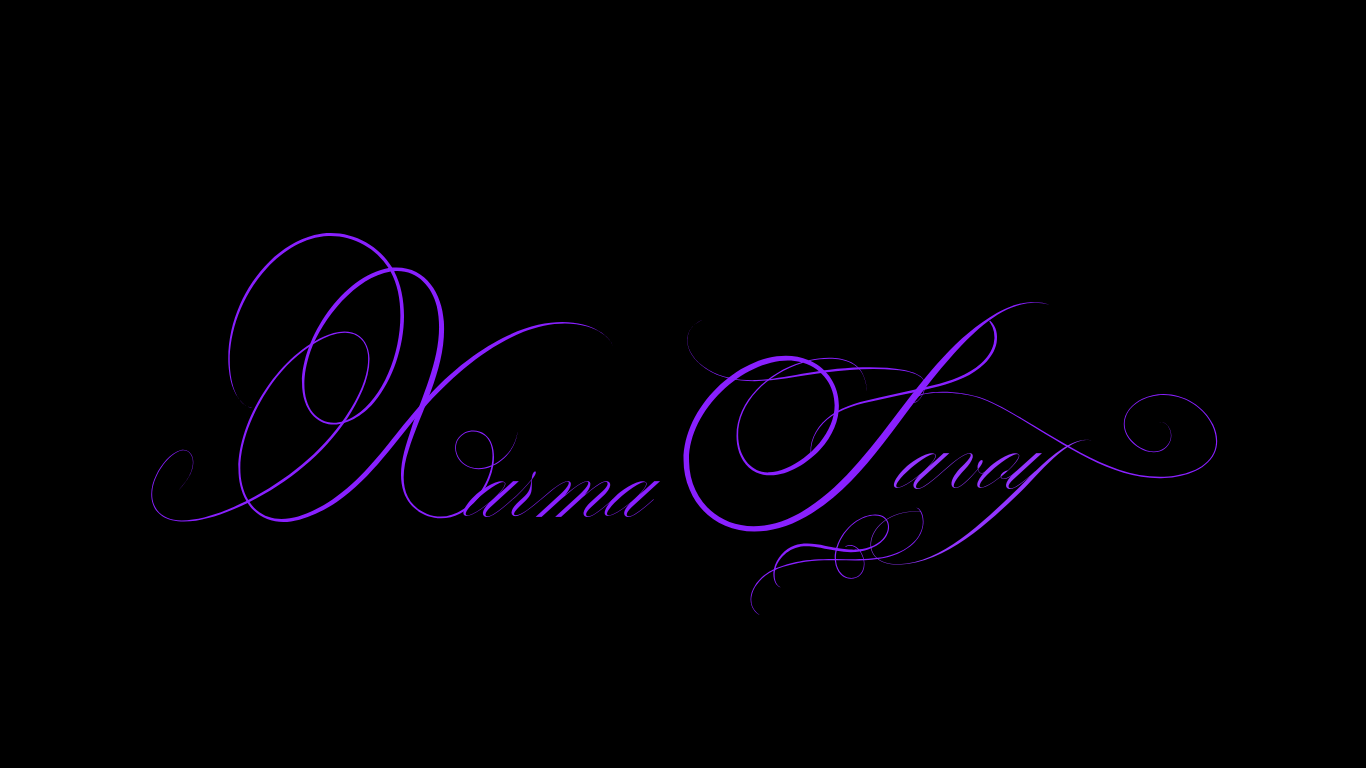 purple calligraphy 'Karma Savoy' on a black background