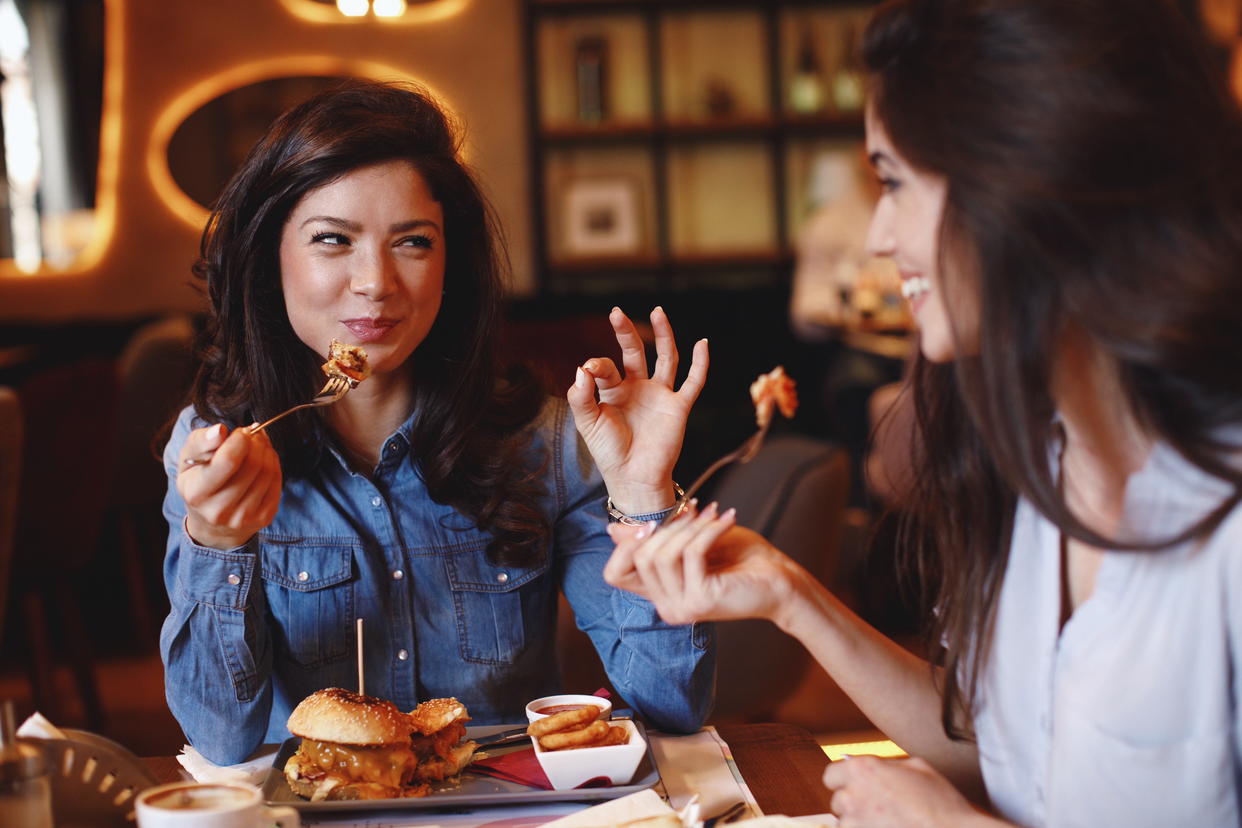 Women eating stock image