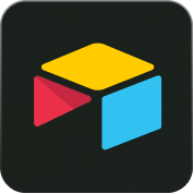 Airtable logo with a yellow diamond, red trapezoid, and blue parallelogram on a dark background.