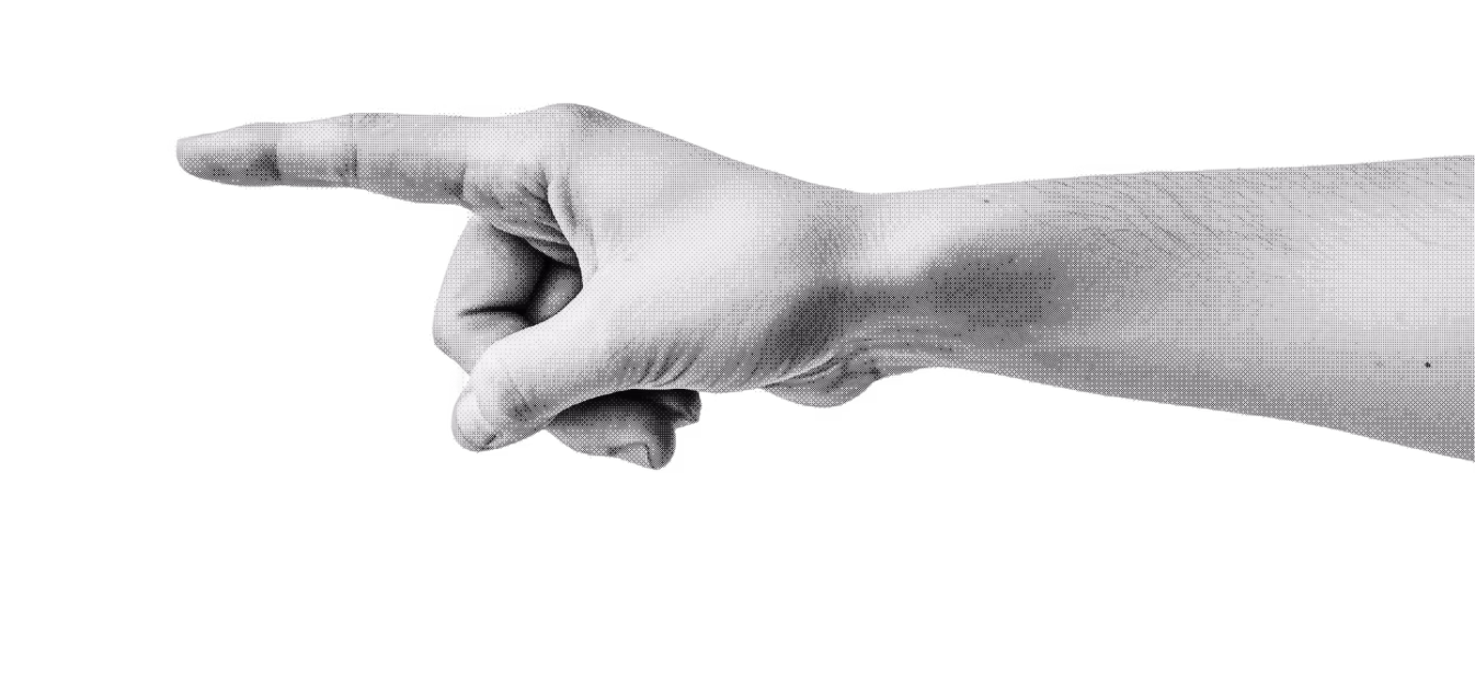 Left hand pointing to the left with the index finger extended and other fingers curled.