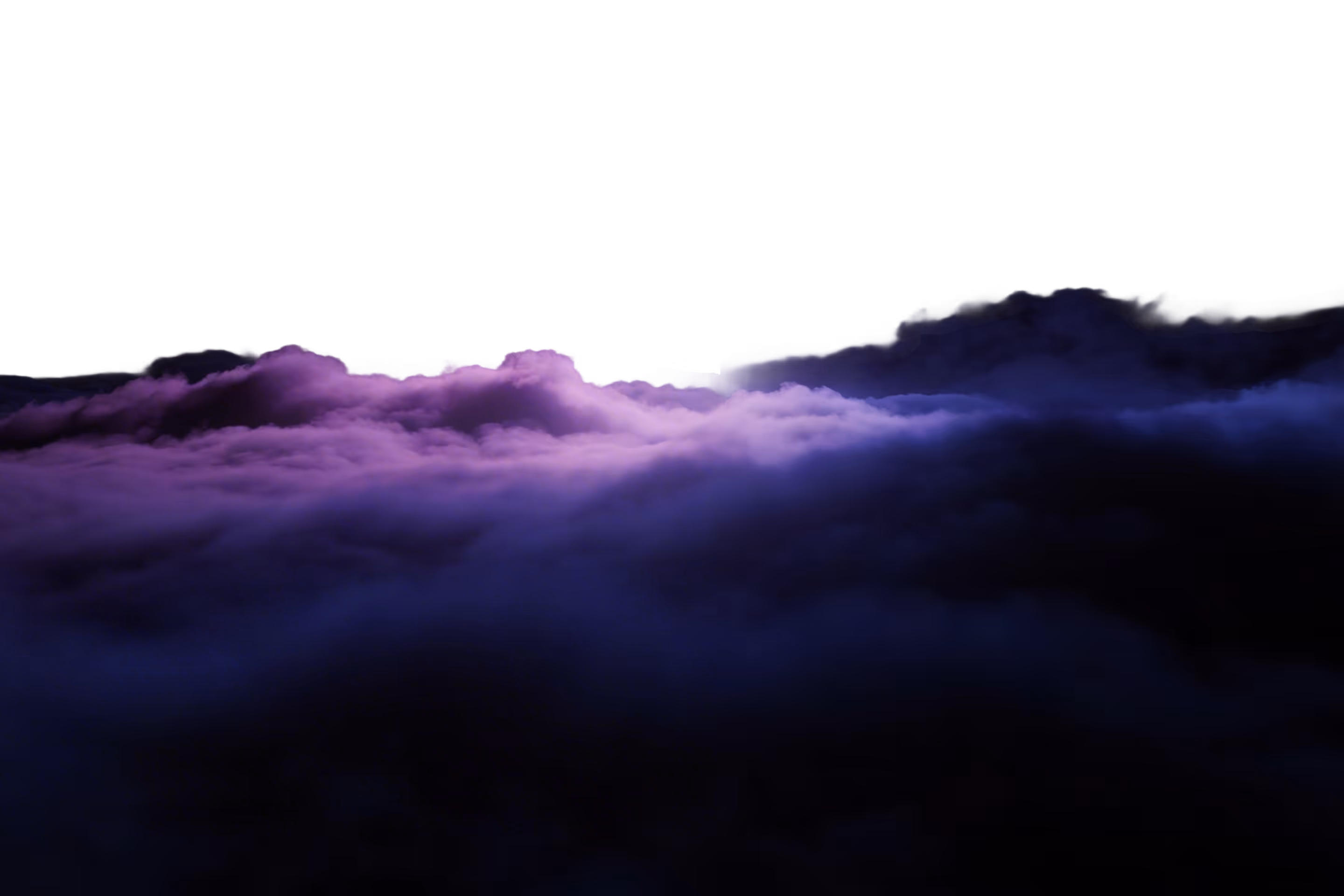 Purple and blue clouds illuminated against a dark night sky.