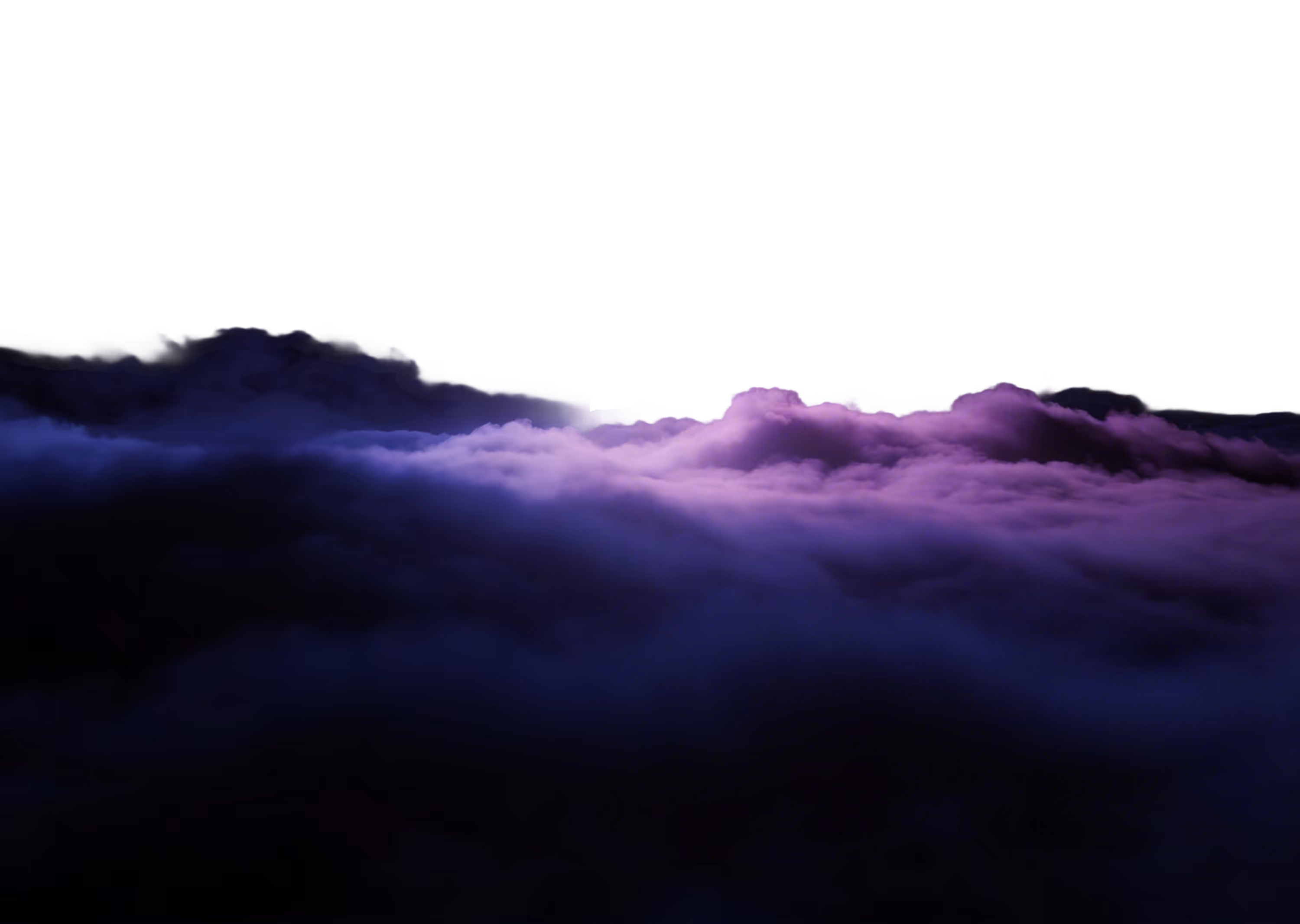 Purple and blue clouds illuminated against a black sky at dusk or dawn.