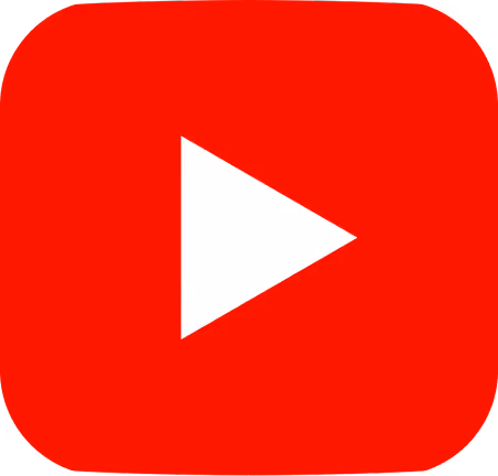 YouTube logo with white play button inside a red rounded rectangle.