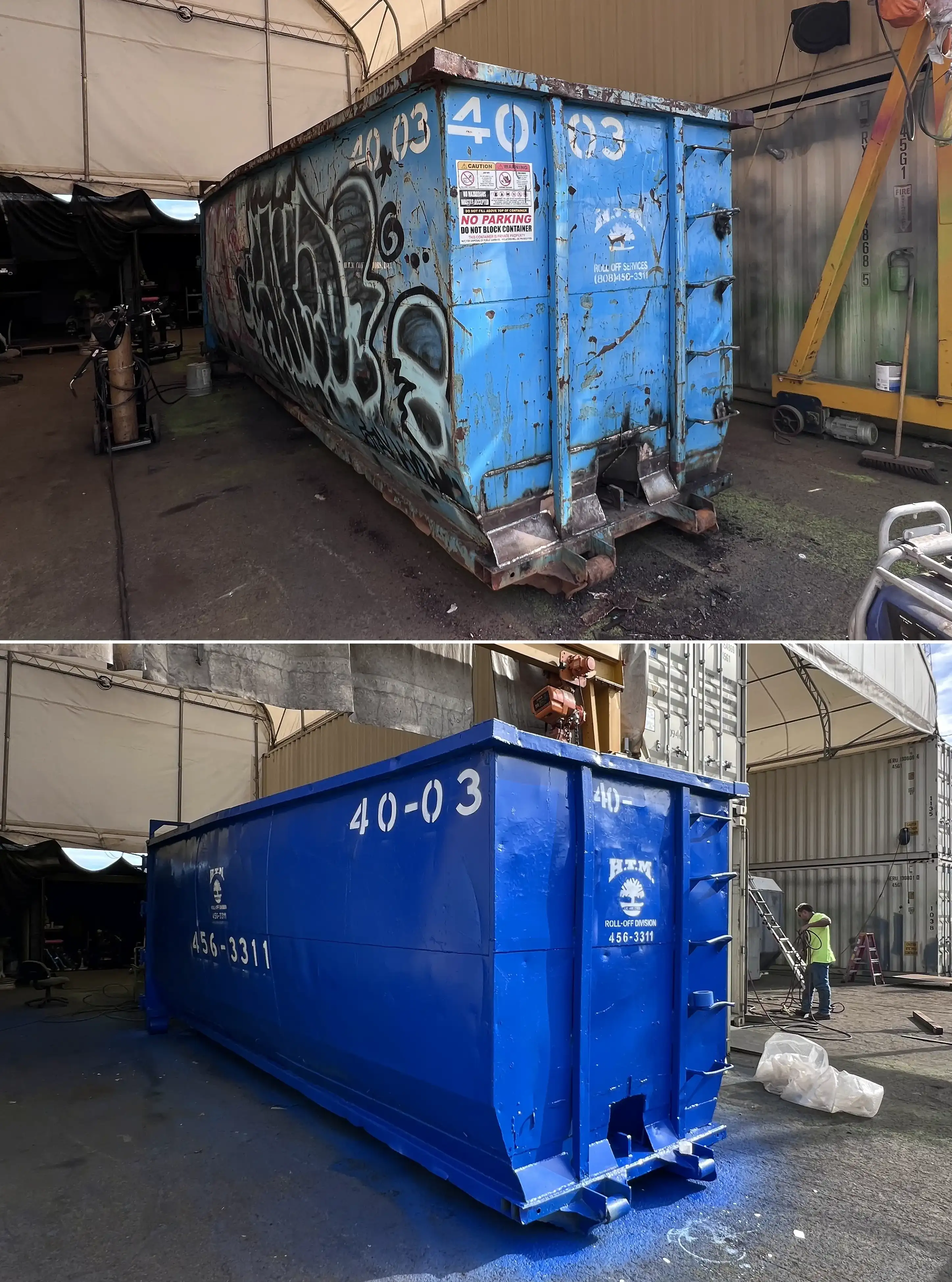 Dumpster during repair in Hawaii