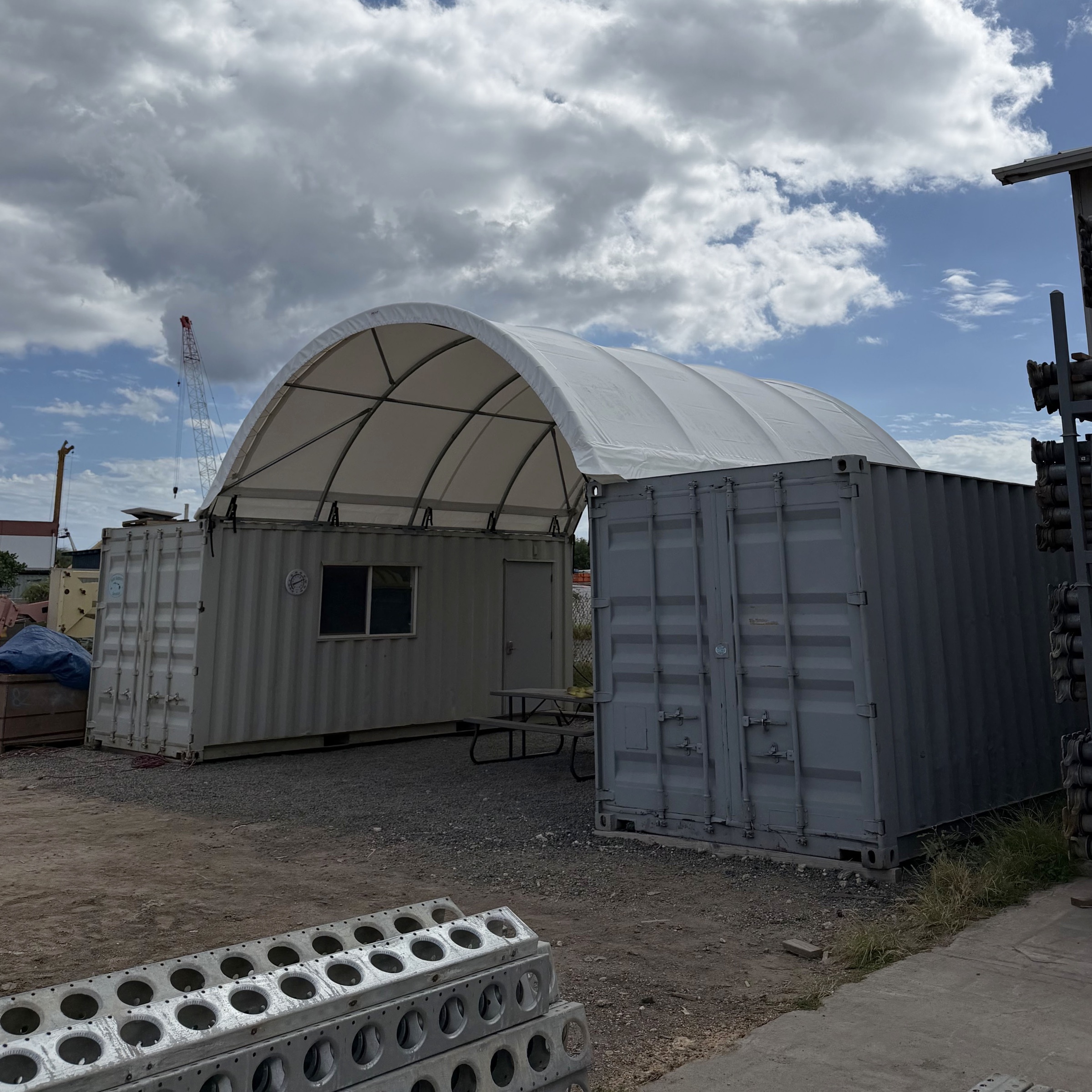 Interior view of the completed container tent arches