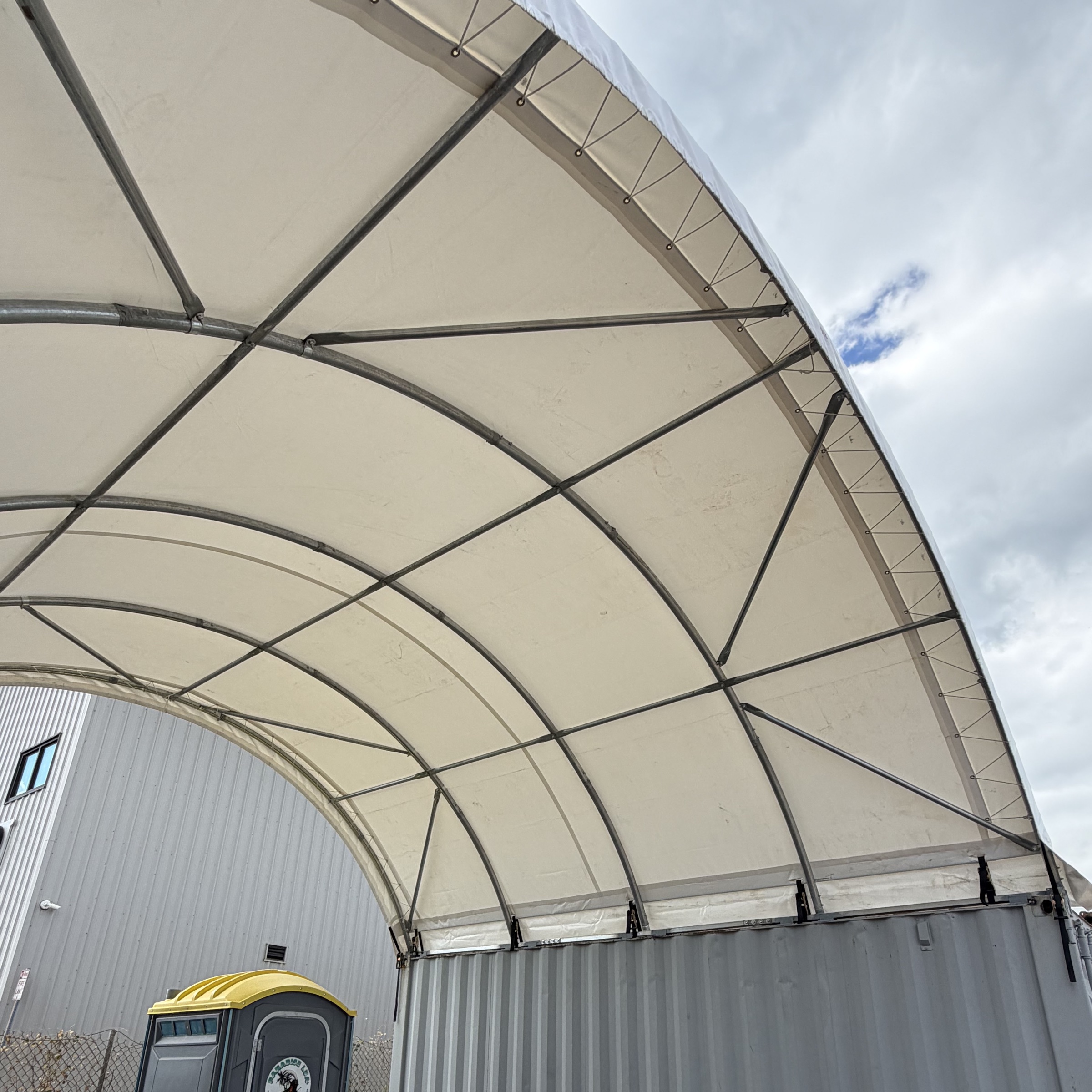 Completed container tent, interior arch view