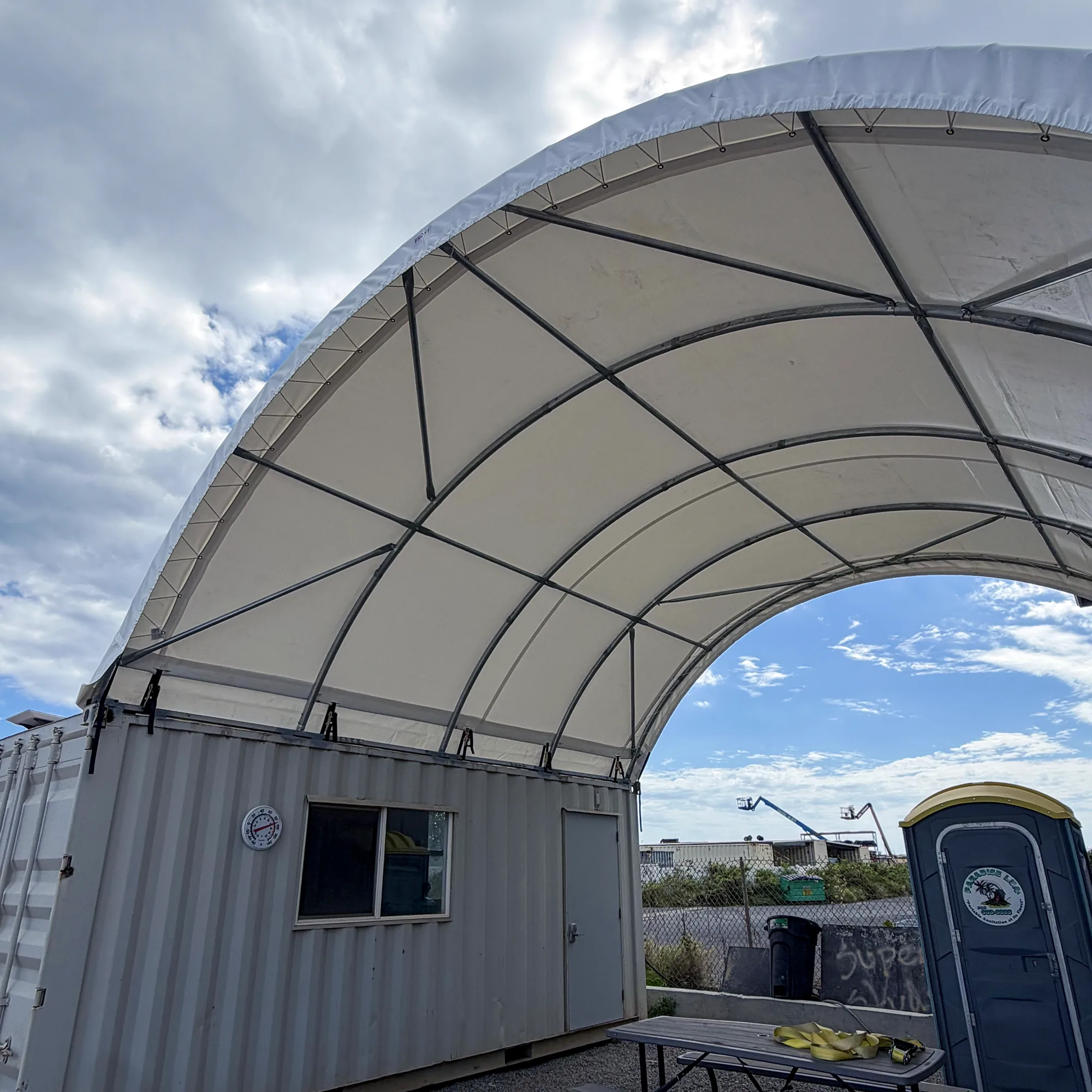 Inside the 20x20 container tent canopy