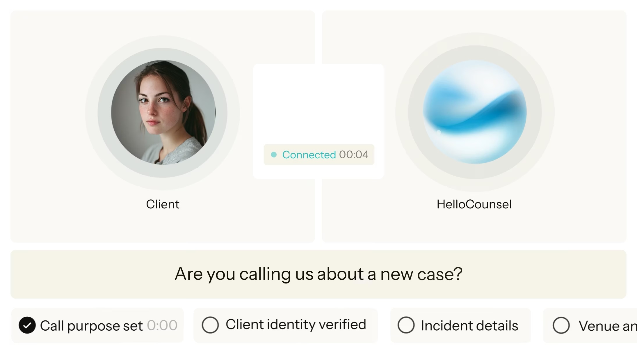 Client speaking with HelloCounsel AI voice agent