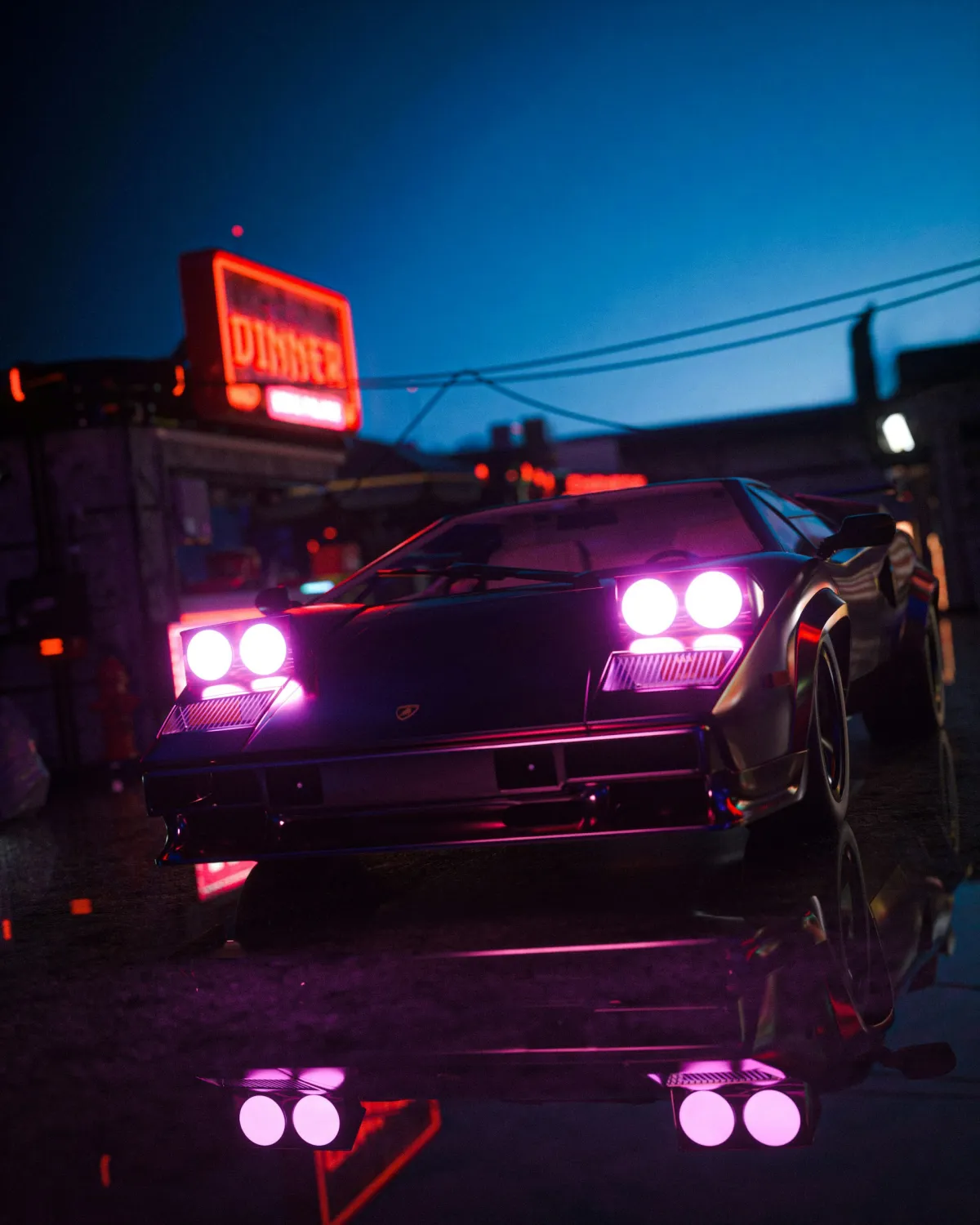 A car with purple neon light