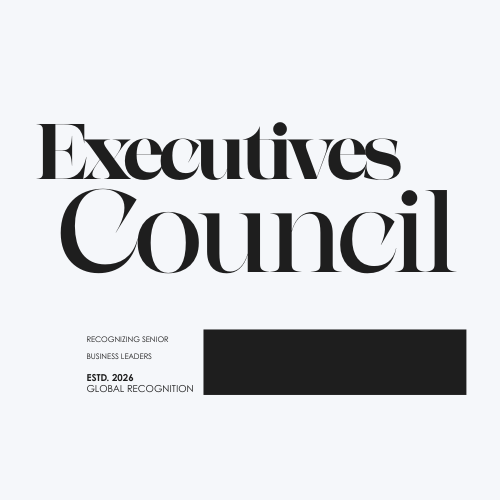 Text reading 'Executives Council' with smaller text below stating 'Recognizing Senior Business Leaders, Estd. 2026, Global Recognition' on a light background.
