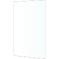 Slightly open light blue glass door with a white frame against a white background.