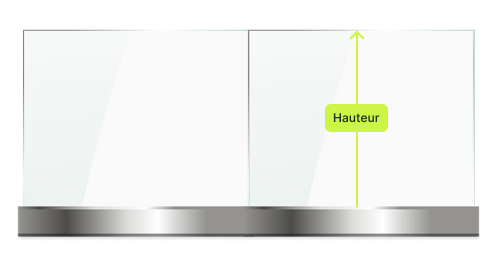 Two metallic platforms side by side with a vertical arrow indicating the height on the right platform labeled 'Hauteur.'