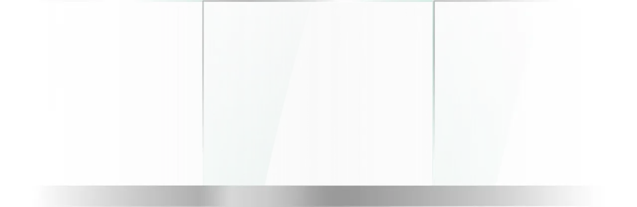 Minimalist rectangular glass display case with a transparent front and white interior.