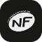Logo with stylized black letters 'NF' inside a gray irregular shape.