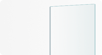 Close-up side view of a transparent glass panel with reflective surface on a black background.