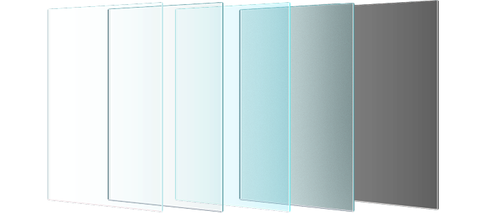 Series of six overlapping transparent panels transitioning from white to black, illustrating a gradient or filter effect.