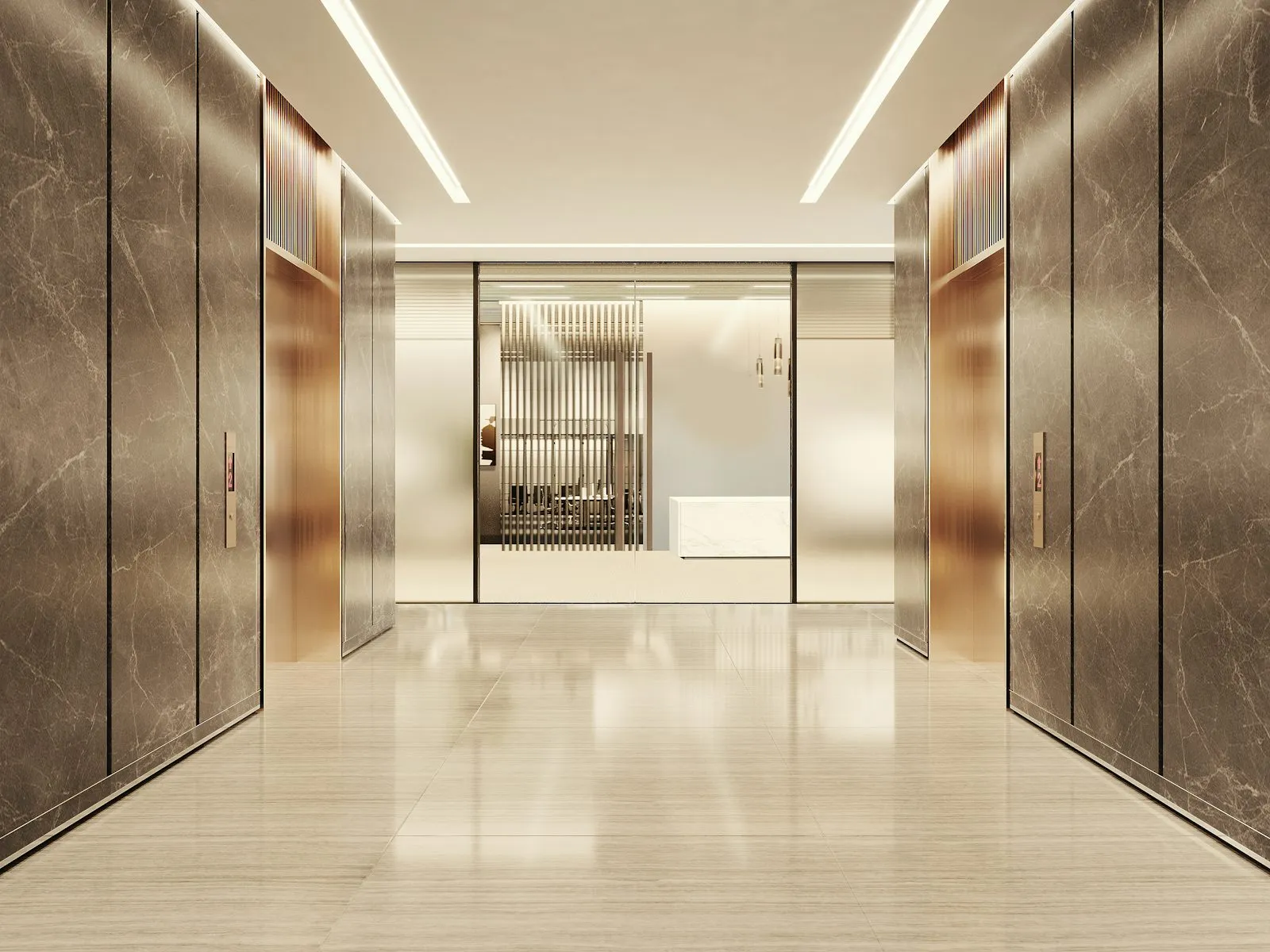 Marble and glass institutional lobby