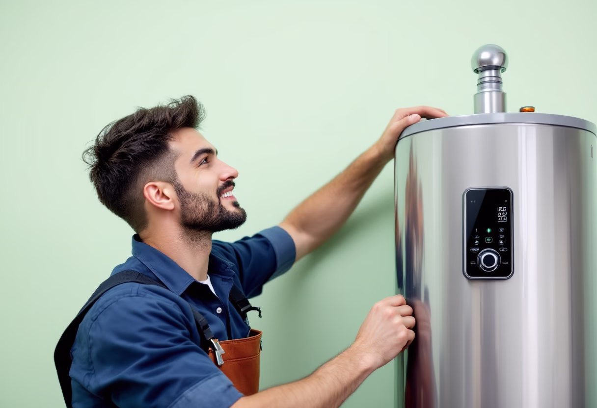 image of a high-efficiency water heater being inspected
