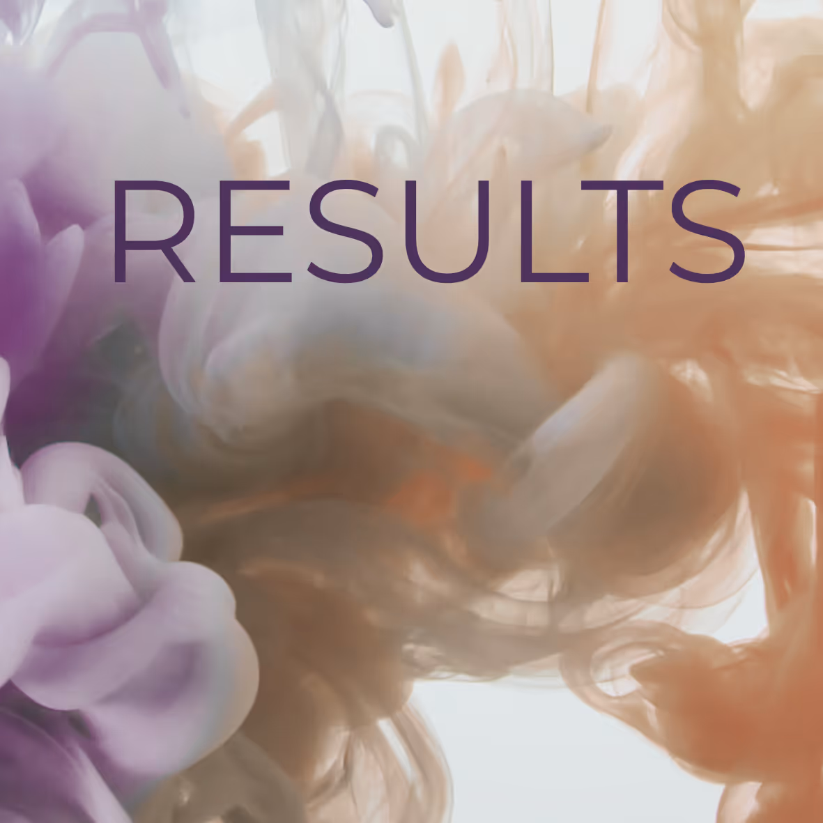 Swirling purple and brown ink in water with the word RESULTS in large purple letters.