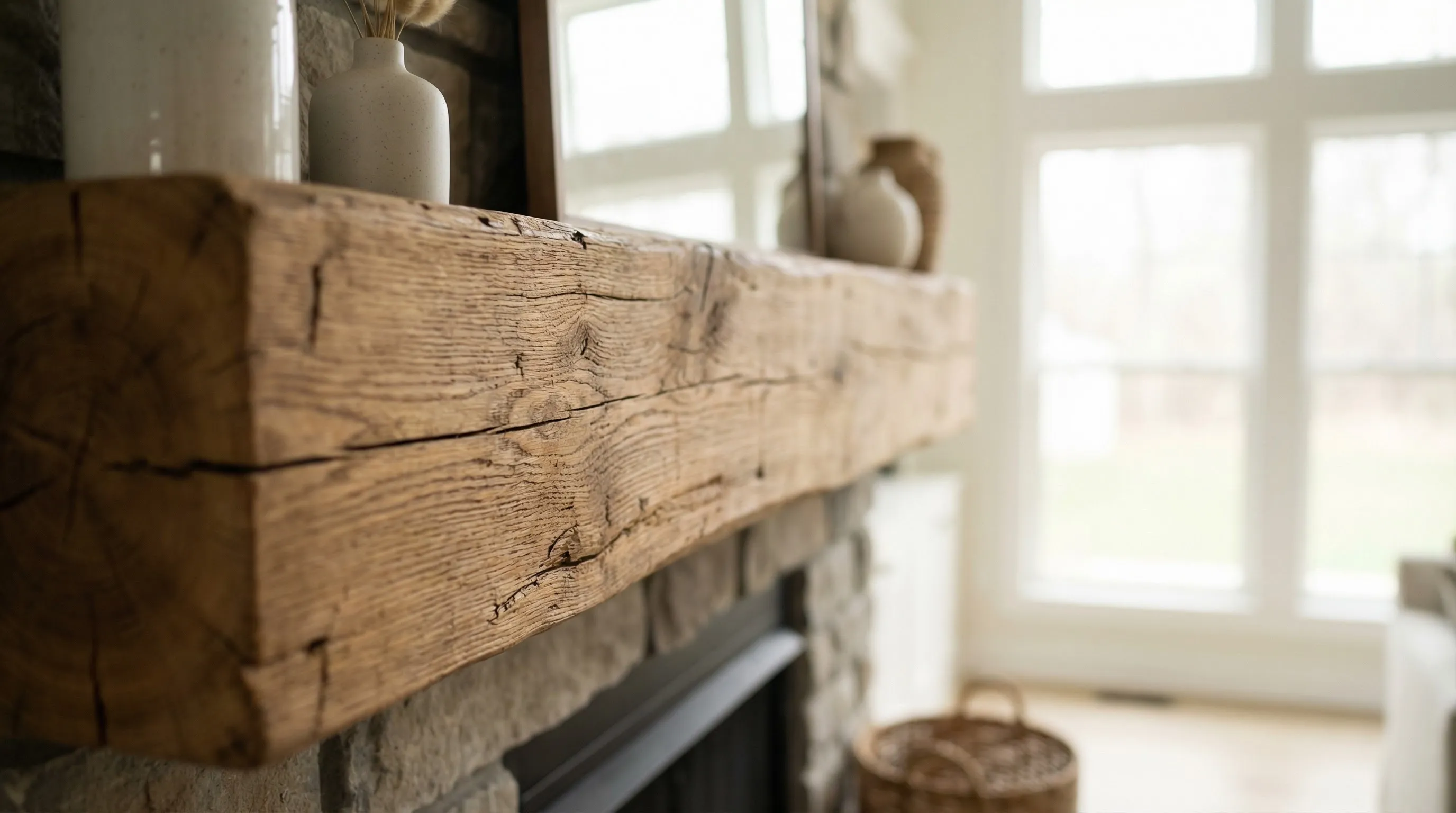 Close up of fireplace mantle.