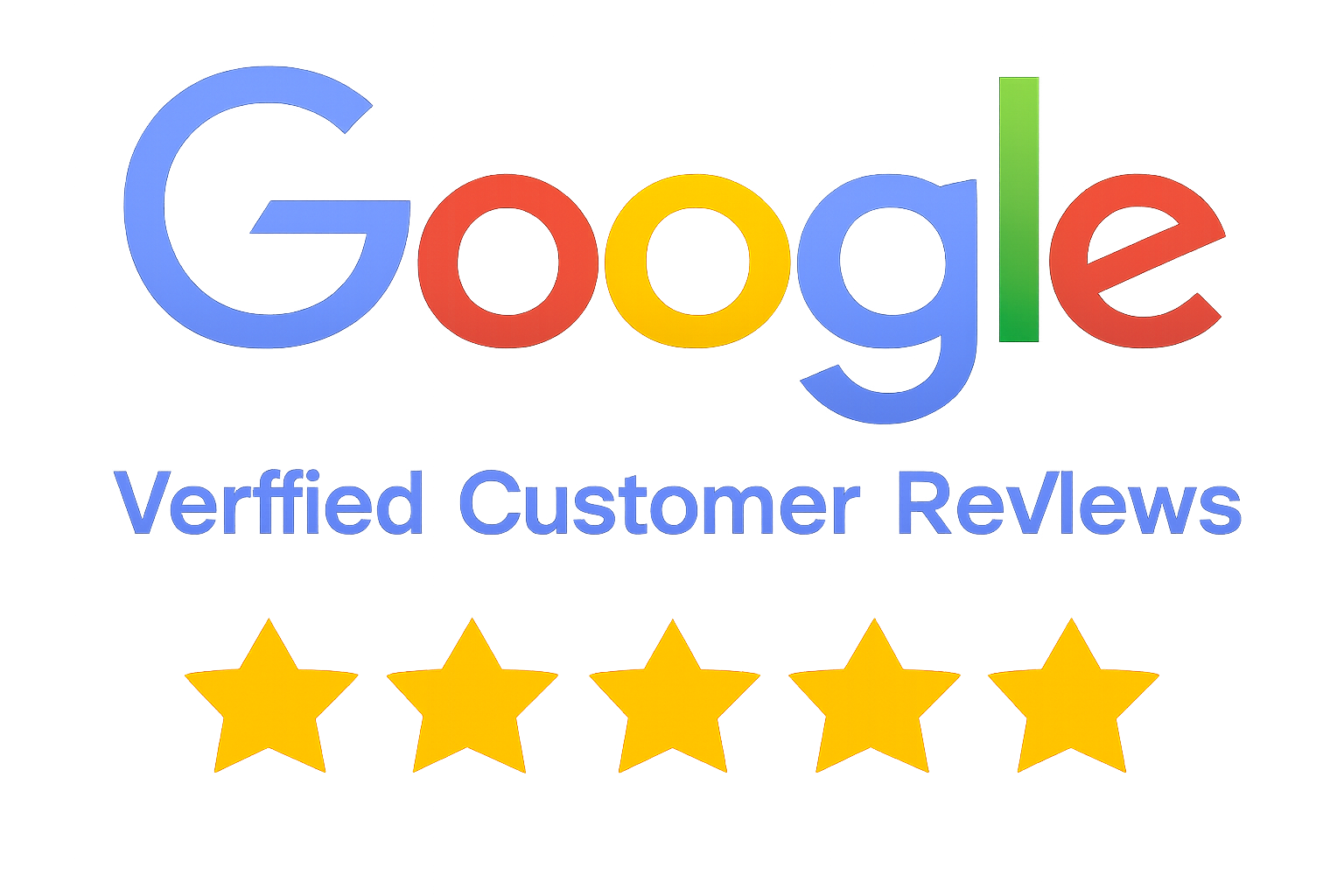 Google logo with text 'Verified Customer Reviews' and five yellow stars below.