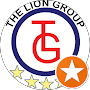 Logo with stylized red letters T and G intertwined inside a blue circle, with the text 'The Lion Group' curved along the top and three stars at the bottom.