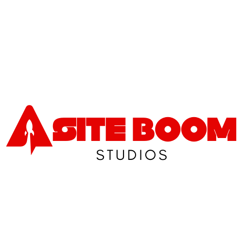 Site Boom logo with a stylized red rocket forming the letter A.