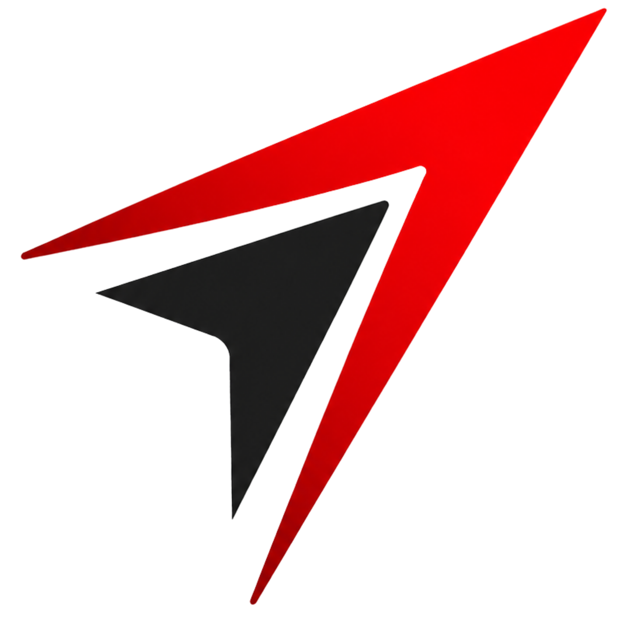 Red stylized rocket shape inside a red triangular shape resembling an arrow pointing upward.