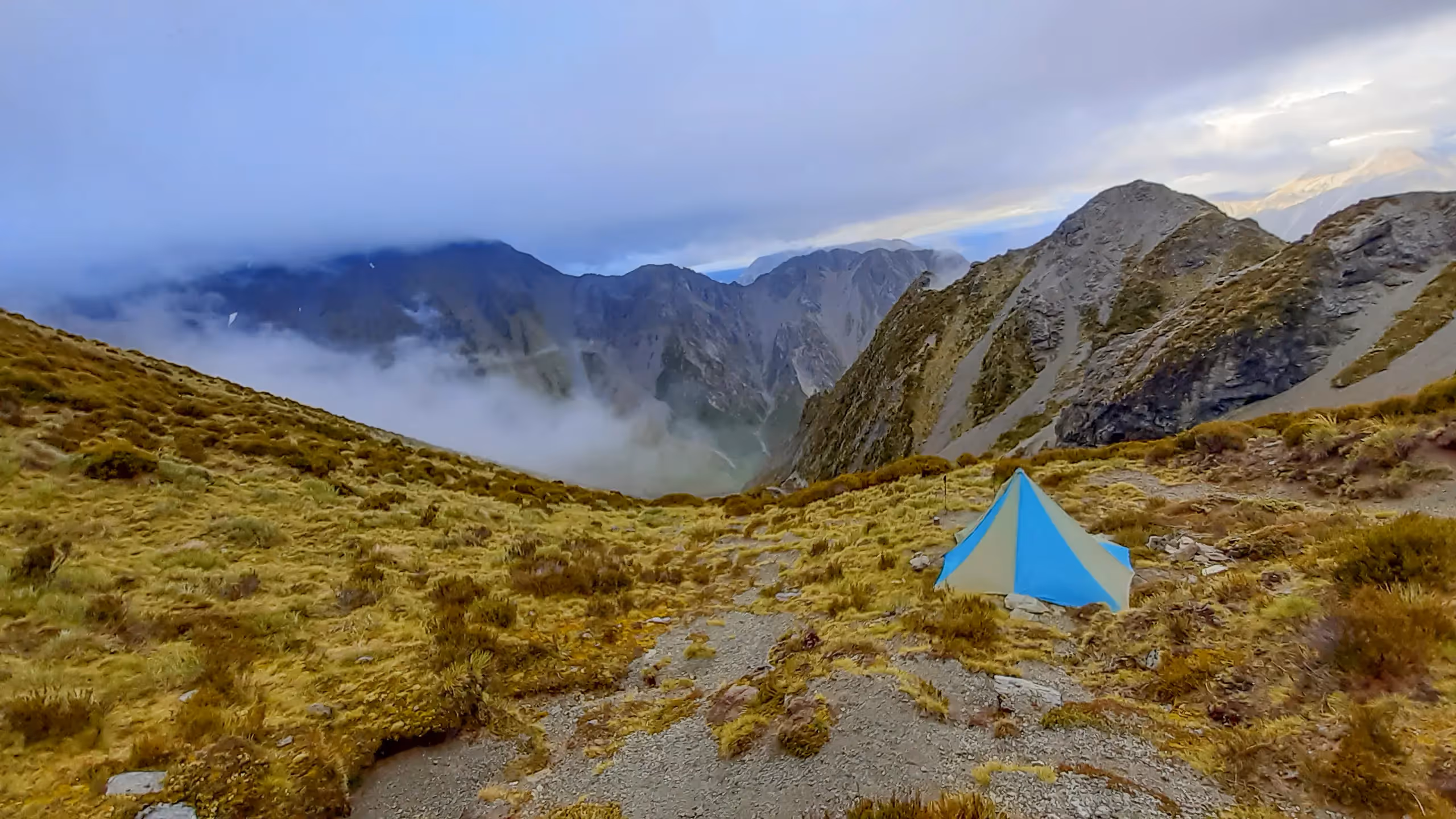 Mountain tent camp with panoramic views