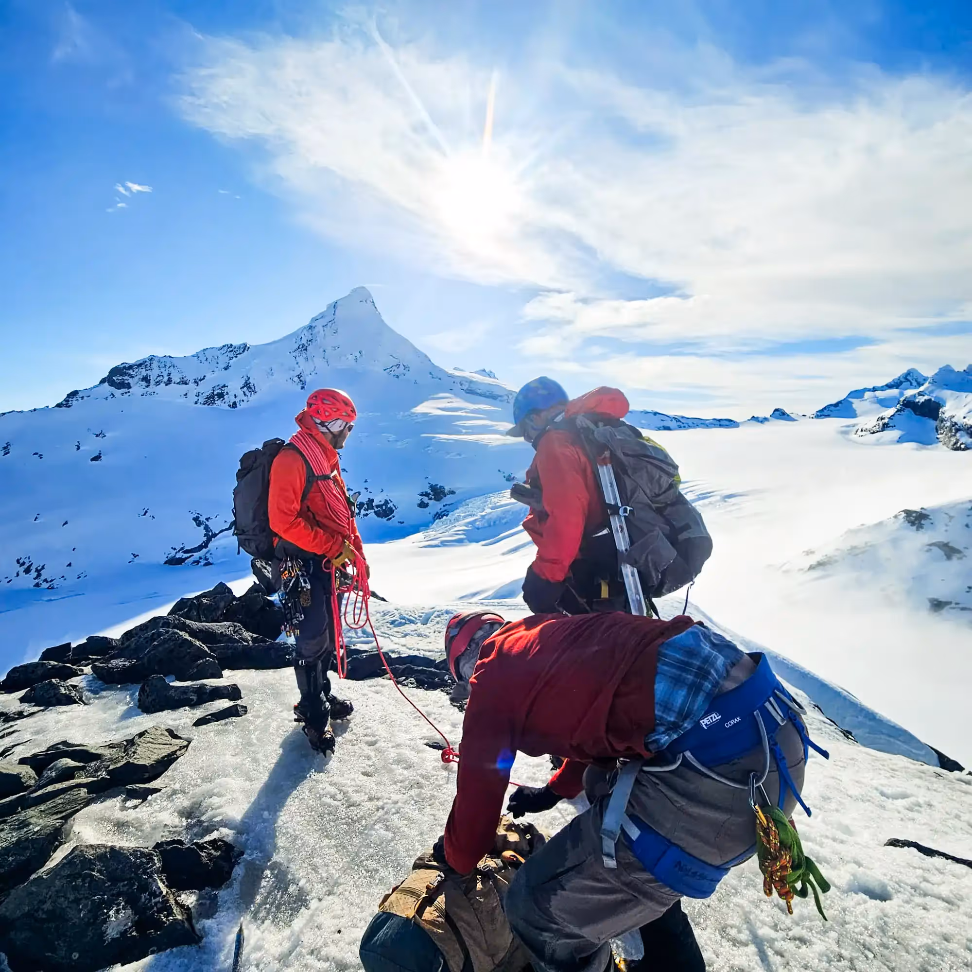 Climbers looking across the Bonar Glacier to Aspiring